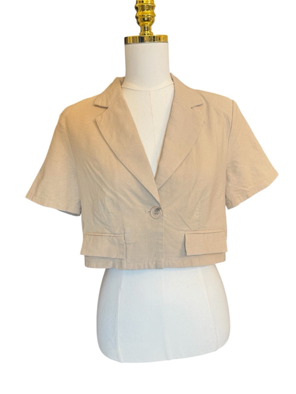 HAVE Cropped Blazer Jacket Short Sleeve Beige Tan Size S